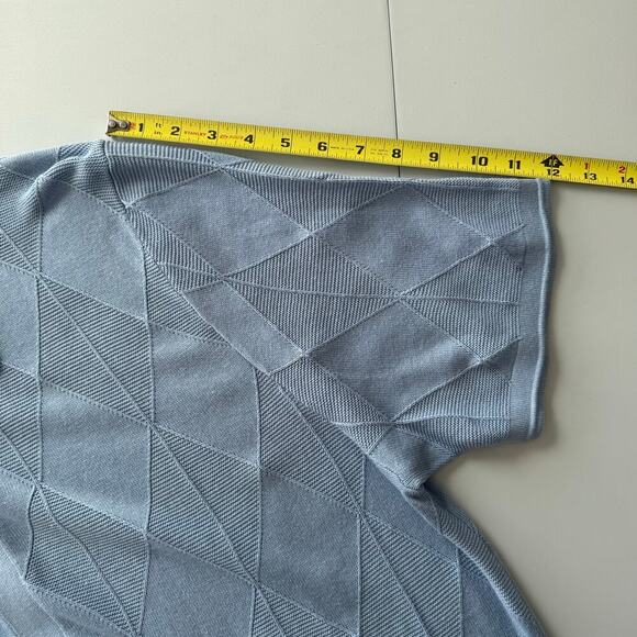 NWOT Magaschoni Argyle Knit Jacquard Pattern Short Sleeve Button Down Blue Men L - Picture 8 of 9